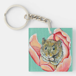 Mouse in a Tulip Painting Keychain