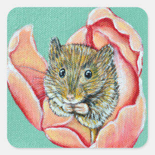 Mouse in a Tulip Painting Square Sticker