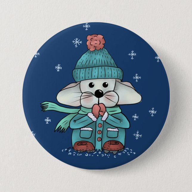 Mouse in the snow 3 inch round button (Front)