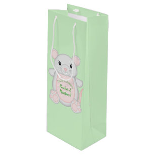 Mouse Mice Baby Shower Green  Wine Gift Bag