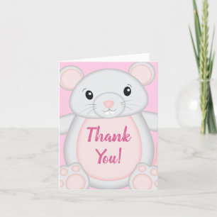 Mouse Mice Baby Shower Pink Thank You Card