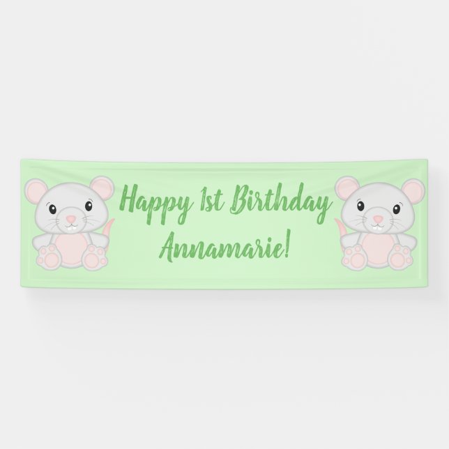 Mouse Mice Birthday Party Green Banner (Horizontal)
