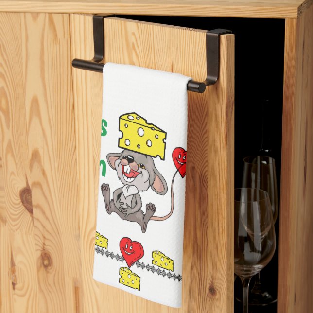 Mouse Mice Cheese Red Hearts Kitchen Hand Towel (Thirds Fold)