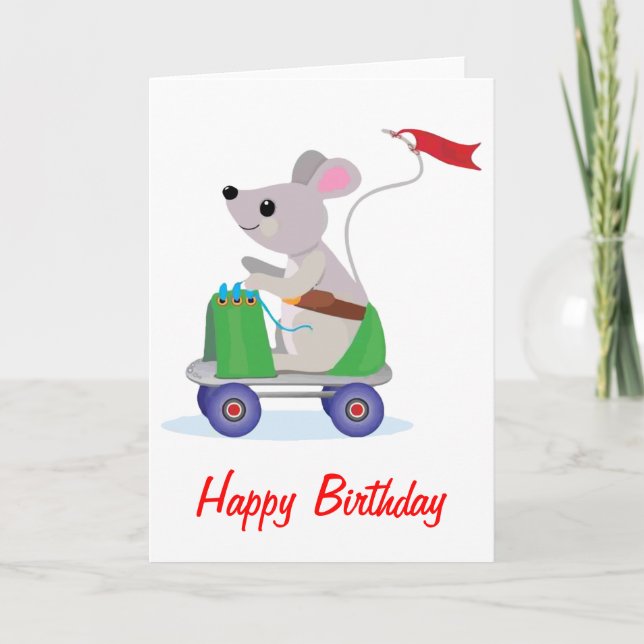 Mouse on a Skate Scooter Birthday Card (Front)