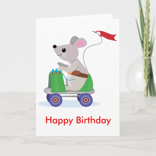 Mouse on a Skate Scooter Birthday Card (Front)