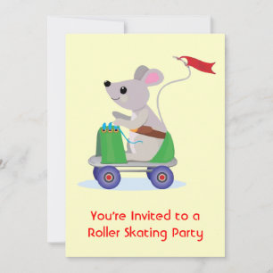 Mouse on a Skate Scooter Roller Skate Party Invitation