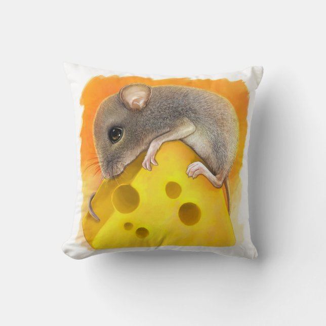 Mouse on cheese realistic painting throw pillow (Front)