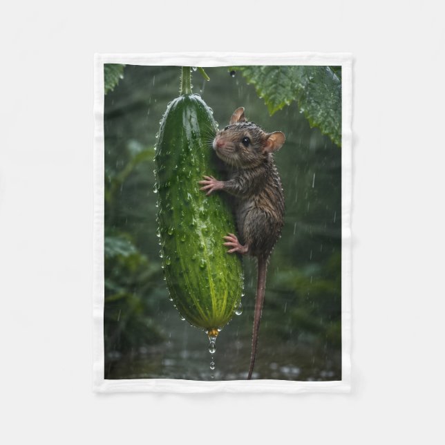 Mouse on Cucumber Sherpa Throw Fleece Blanket (Front)