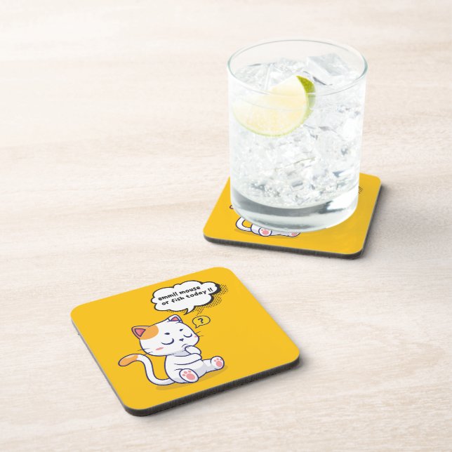 Mouse or Fish? – funny pet- Deep Thinking Cat Coaster (Right Side)