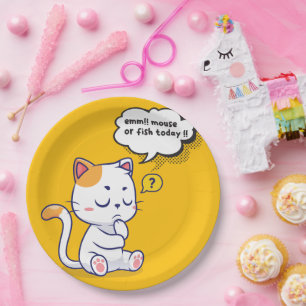 Mouse or Fish? – funny pet- Deep Thinking Cat Paper Plate