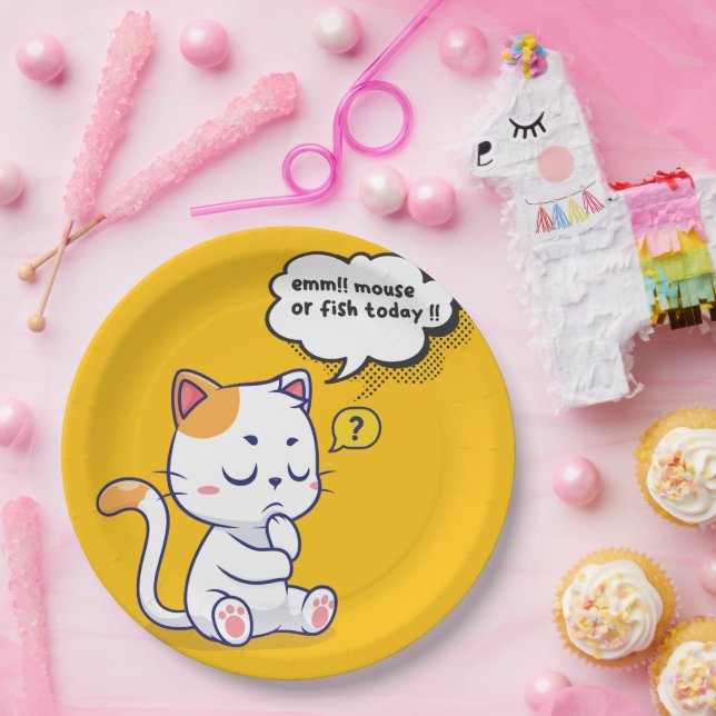 Mouse or Fish? – funny pet- Deep Thinking Cat Paper Plate (Party)