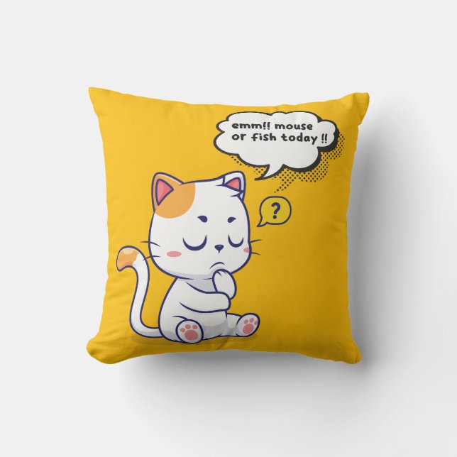 Mouse or Fish? – funny pet- Deep Thinking Cat Throw Pillow (Front)