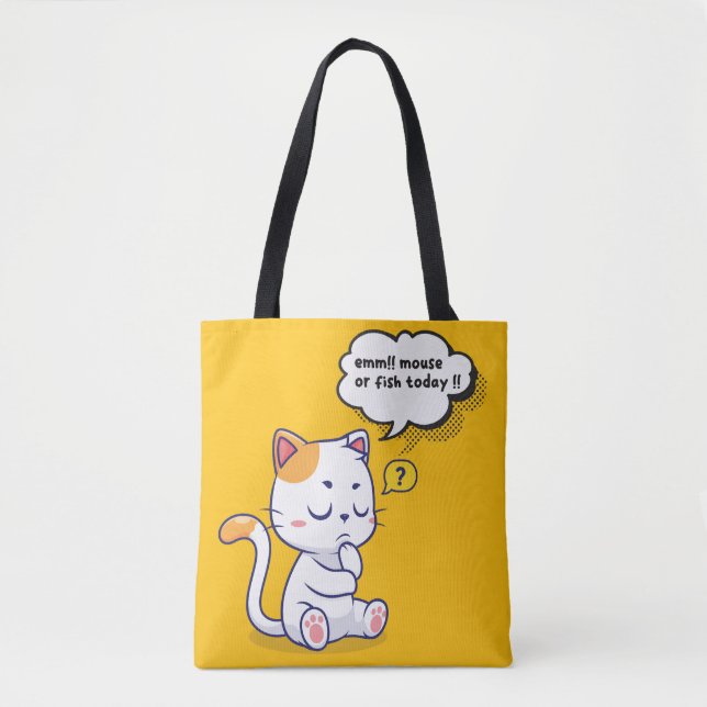 Mouse or Fish? – funny pet- Deep Thinking Cat Tote Bag (Front)