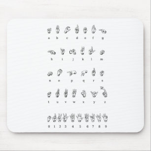 Mouse Pad American Sign Language Alphabet Numbers