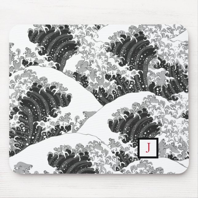 MOUSE PAD BLACK AND WHITE WAVE PATTERN JAPANESE (Front)