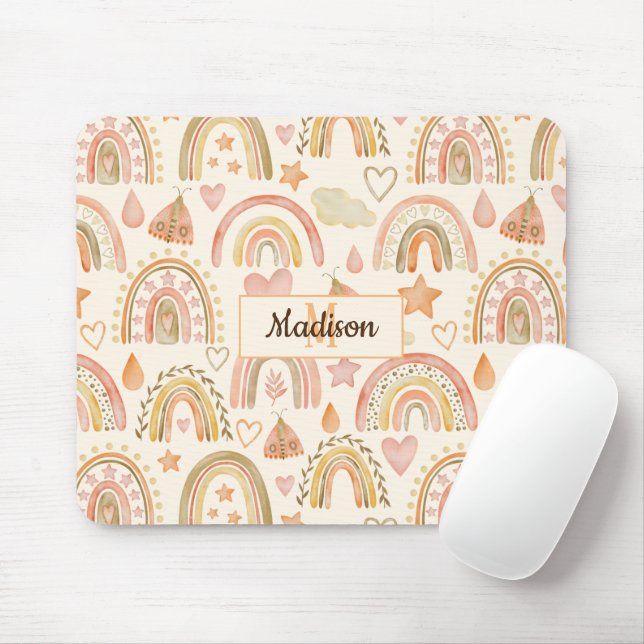 Mouse Pad Custom Name Monogram Gift Boho Rainbows (With Mouse)