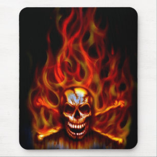 Mouse Pad - Flaming Skull