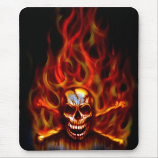 Mouse Pad - Flaming Skull