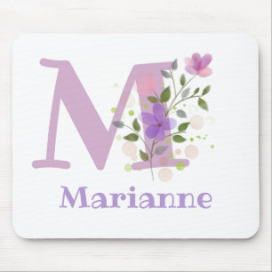 Mouse Pad Initial Plus Name & Flowers Design