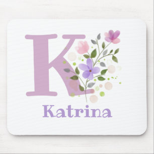 Mouse Pad Initial Plus Name & Flowers Design