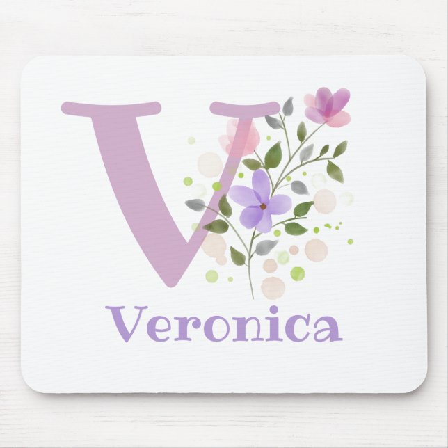 Mouse Pad Initial Plus Name & Flowers Design (Front)