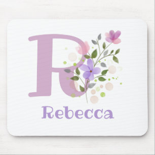 Mouse Pad Initial Plus Name & Flowers Design