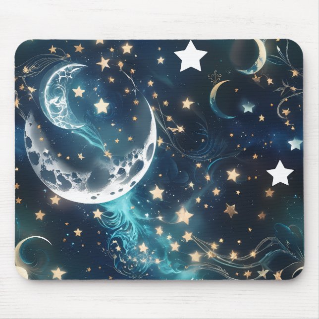 Mouse Pad - Luxury Icy Blue Celestial Moon Phases (Front)