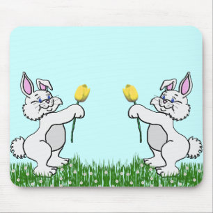 Mouse Pad - Two Bunnies & Tulips