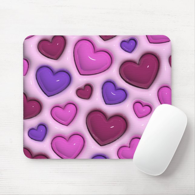 Mouse Pad With 3D Glossy Hearts (With Mouse)