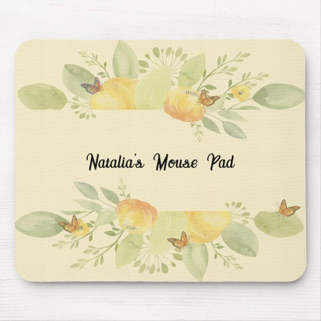 Mouse Pad with Artistic Flowers in Pale Yellow (Front)