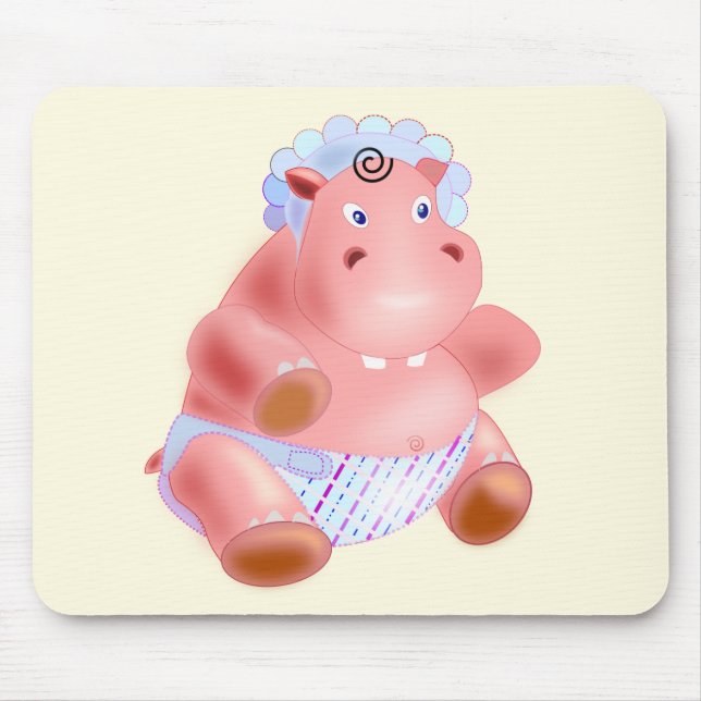 Mouse Pad with Happy Baby Hippo (Front)