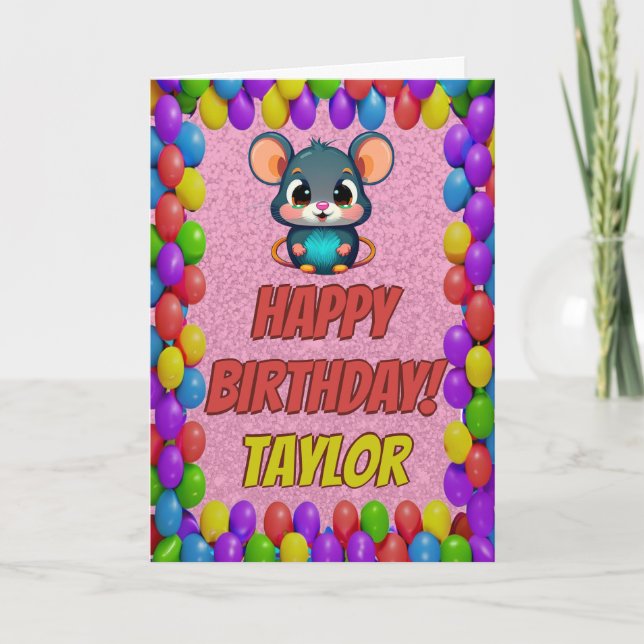 Mouse Personalized Fun Greeting Birthday Card (Front)