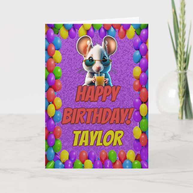 Mouse Personalized Fun Greeting Birthday Card (Front)