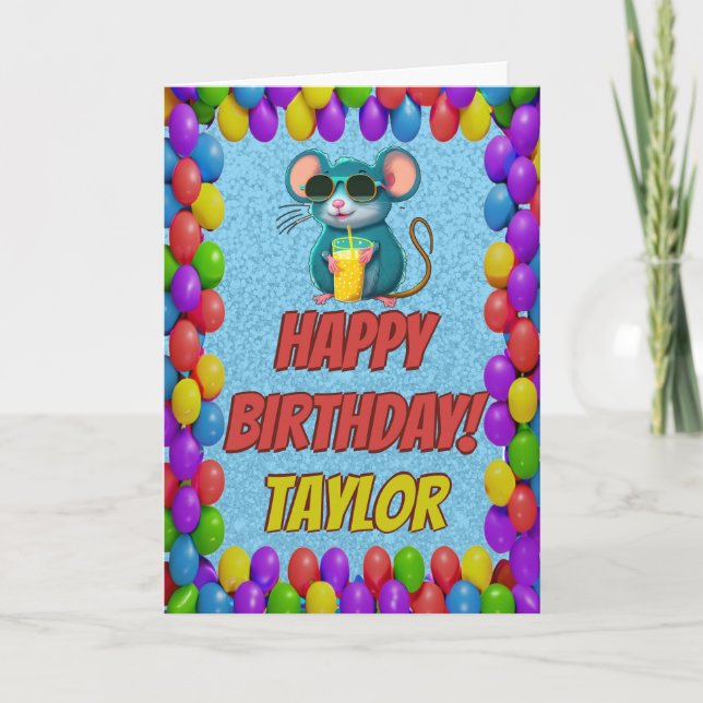 Mouse Personalized Fun Greeting Birthday Card (Front)