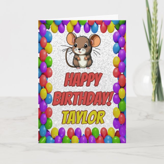 Mouse Personalized Fun Greeting Birthday Card (Front)