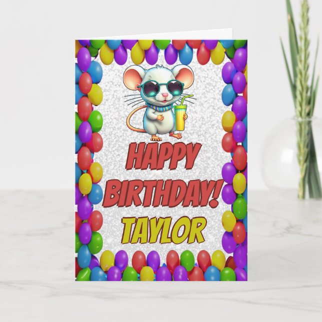 Mouse Personalized Fun Greeting Birthday Card (Front)