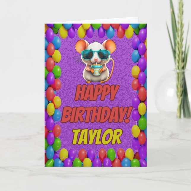 Mouse Personalized Fun Greeting Birthday Card (Front)