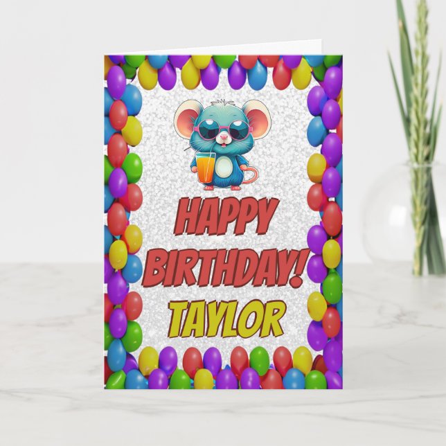 Mouse Personalized Fun Greeting Birthday Card (Front)