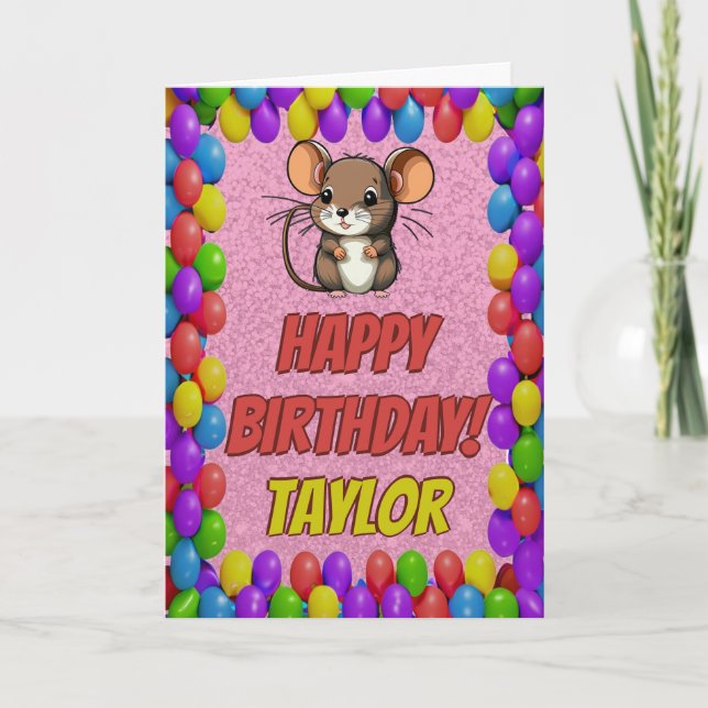 Mouse Personalized Fun Greeting Birthday Card (Front)