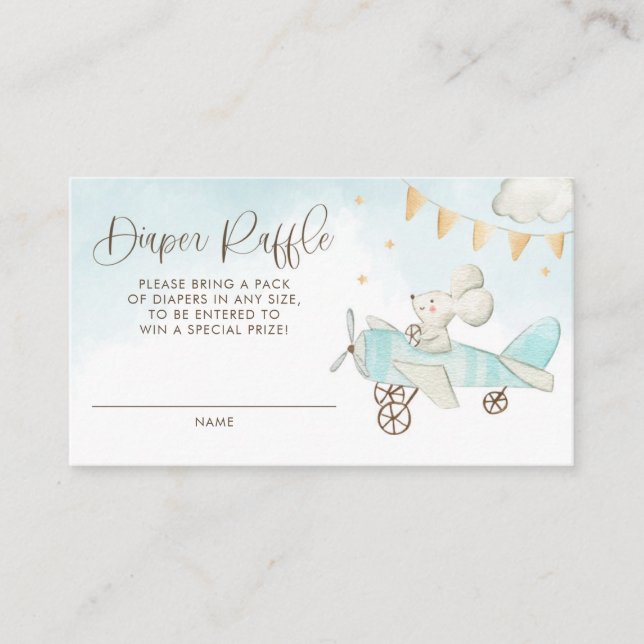Mouse Pilot Airplane Baby Shower Diaper Raffle Enclosure Card (Front)