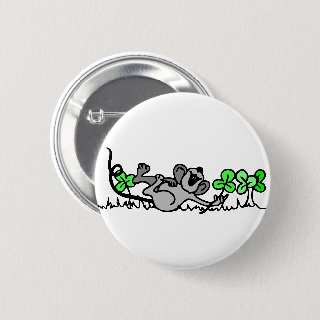 Mouse Playing In Shamrocks 2 Inch Round Button (Front & Back)