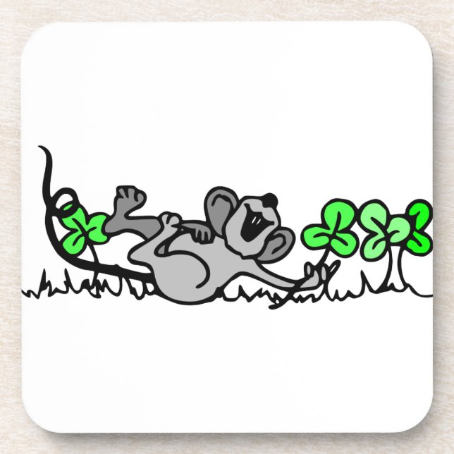 Mouse Playing In Shamrocks Coaster (Front)