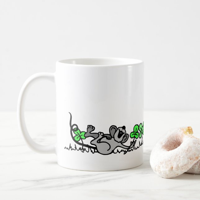 Mouse Playing In Shamrocks Coffee Mug (With Donut)