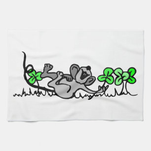 Mouse Playing In Shamrocks Kitchen Towel