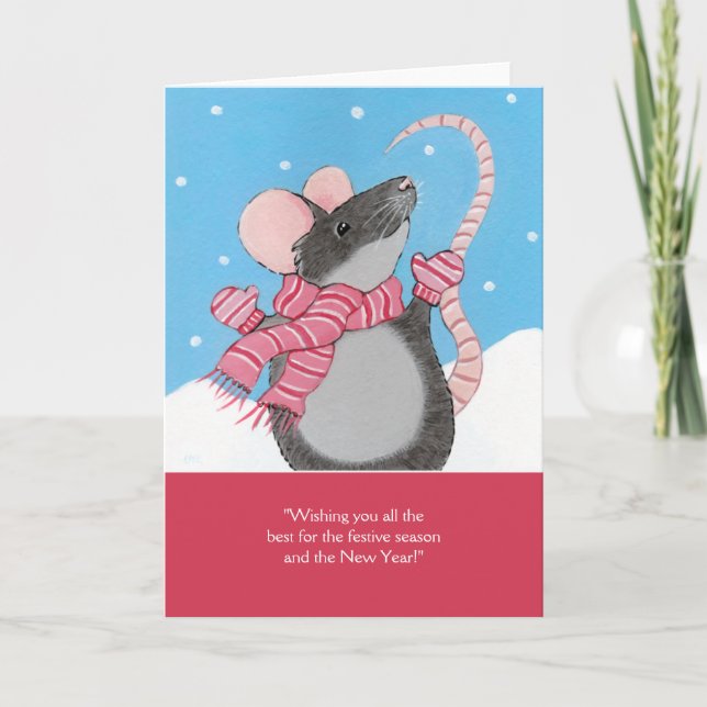 Mouse Playing in Snow Festive Season Card (Front)