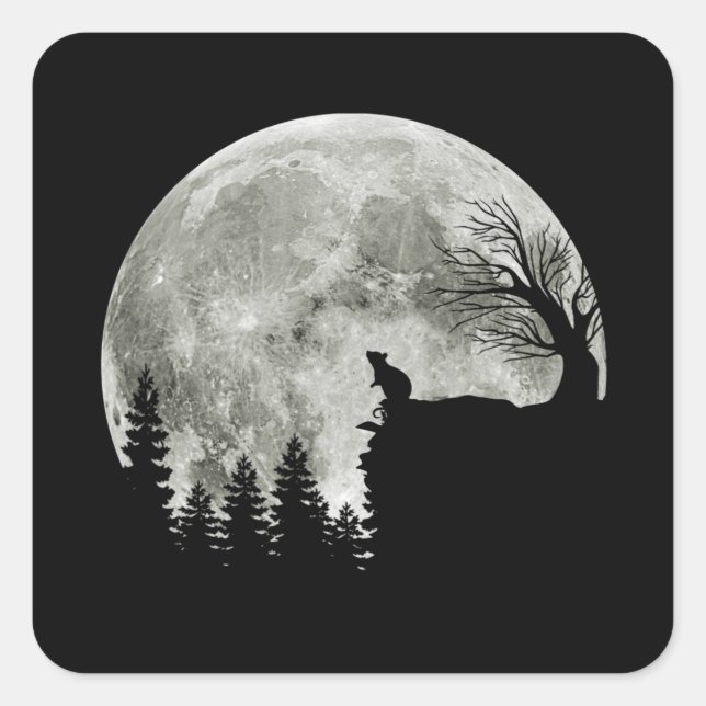 Mouse Praying On Mountain Spooky Halloween Moon Square Sticker (Front)