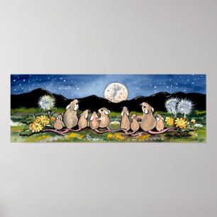 Mouse Rat Rodent Watching Moon Poster Navy Sweet