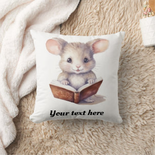 Mouse reading book whimsical cute throw pillow