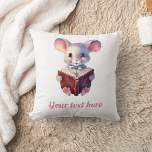 Mouse reading book whimsical cute throw pillow
