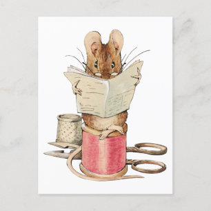 Mouse Reading Newspaper Beatrix Potter Postcard